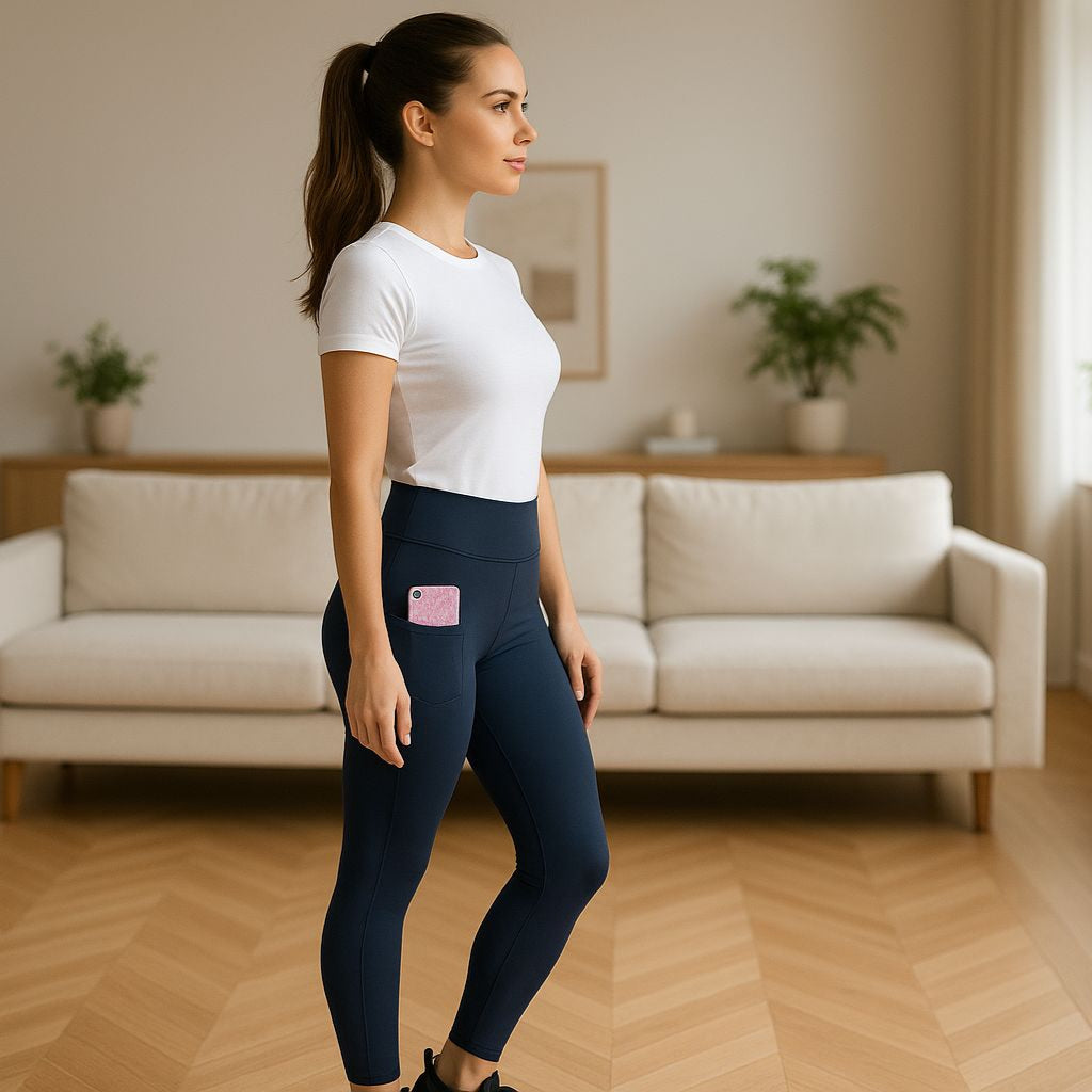 Womens Blue Pocket Leggings - High Waisted - Buttery Soft - Solid Navy Blue Leggings MomMe and More 