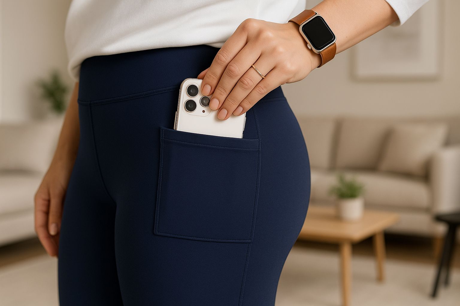 Womens Blue Pocket Leggings - High Waisted - Buttery Soft - Solid Navy Blue Leggings MomMe and More 