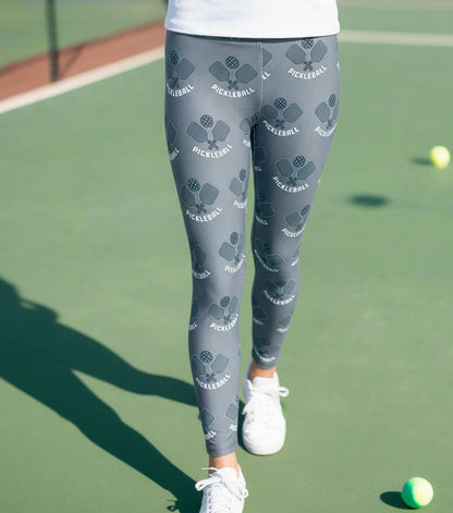 Womens Pickleball Leggings - High Waisted - Buttery Soft - Gray/White Leggings MomMe and More 