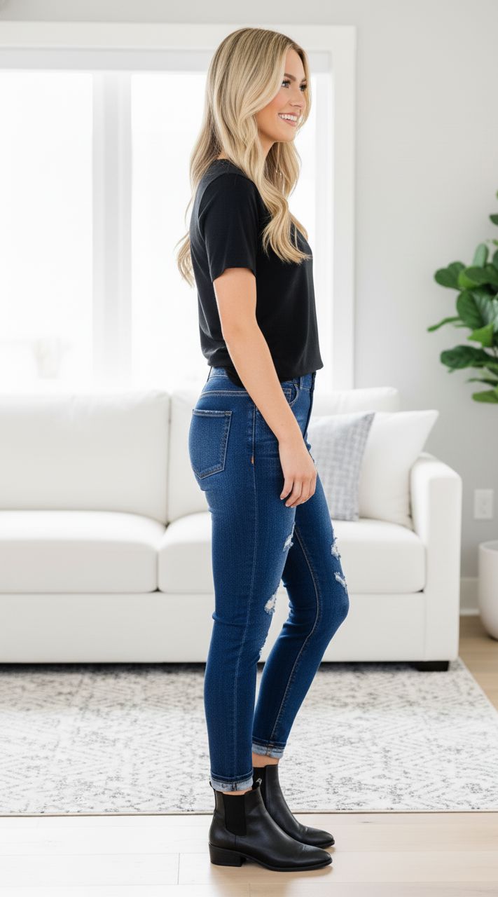 Womens Designer Ripped Jeggings - Mid Rise - Ultimate Stretch - Dark Wash - Pull On Style Jeans MomMe and More 