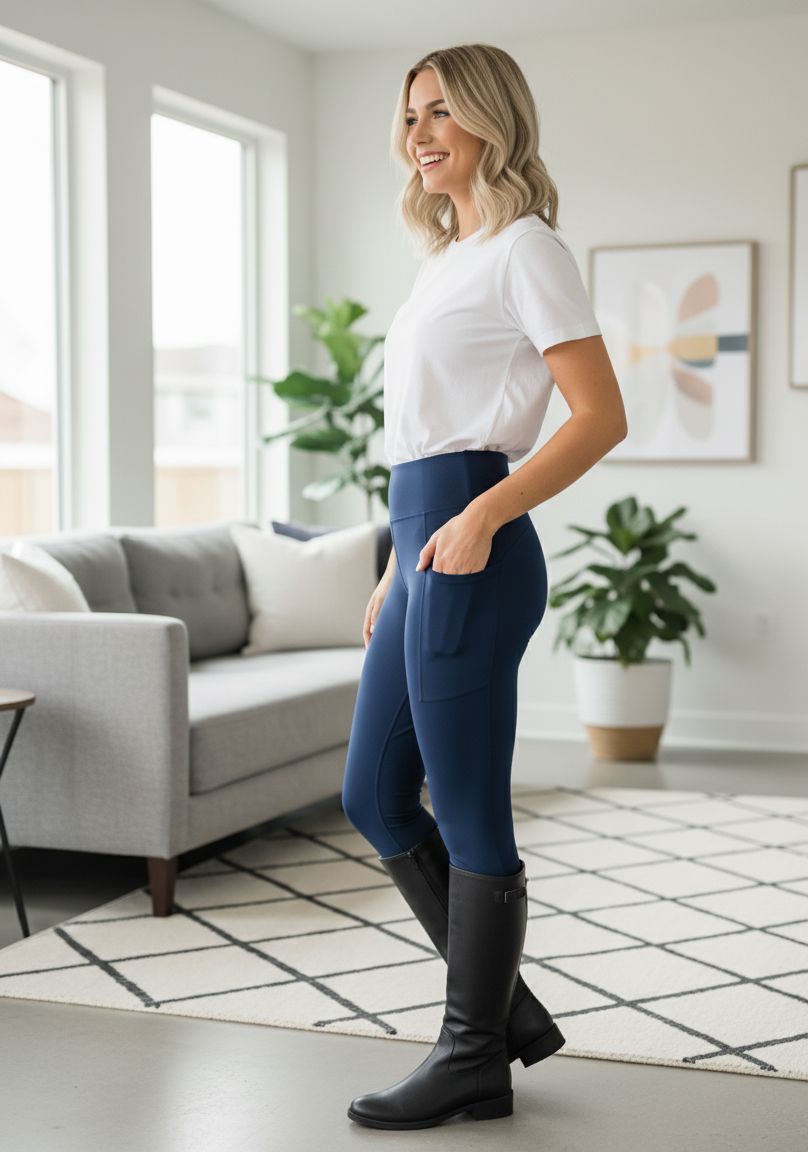 Womens Blue Pocket Leggings - High Waisted - Buttery Soft - Solid Navy Blue Leggings MomMe and More 