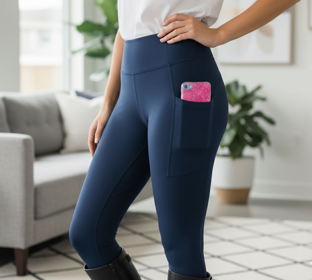 Womens Blue Pocket Leggings - High Waisted - Buttery Soft - Solid Navy Blue Leggings MomMe and More 