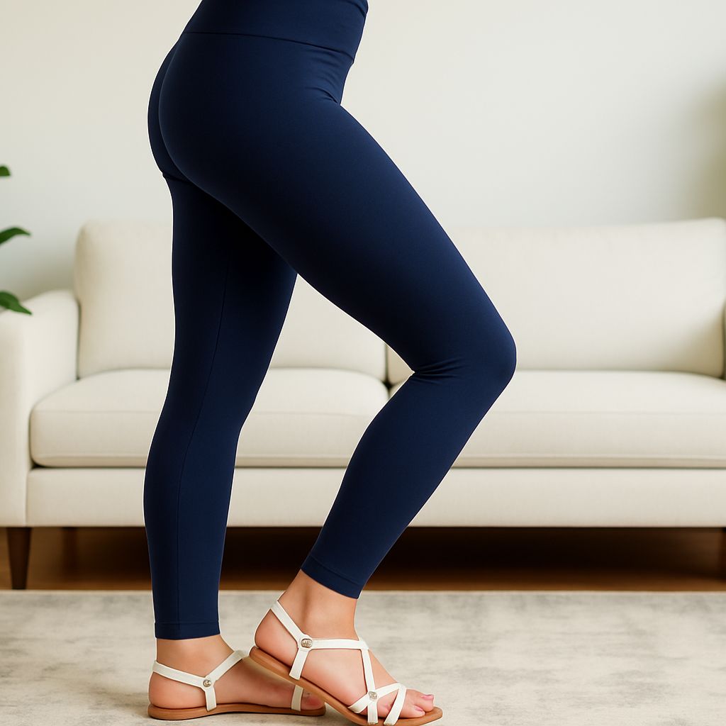 Womens Navy Blue Leggings - High Waisted - Buttery Soft - Solid Blue Leggings MomMe and More S Blue Yoga Waist
