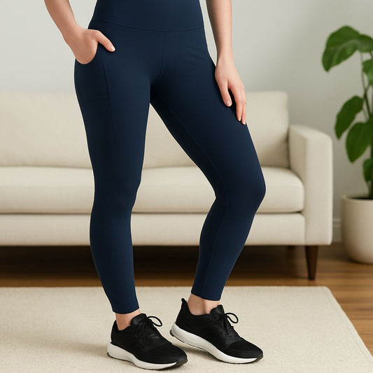 Womens Blue Pocket Leggings - High Waisted - Buttery Soft - Solid Navy Blue Leggings MomMe and More 