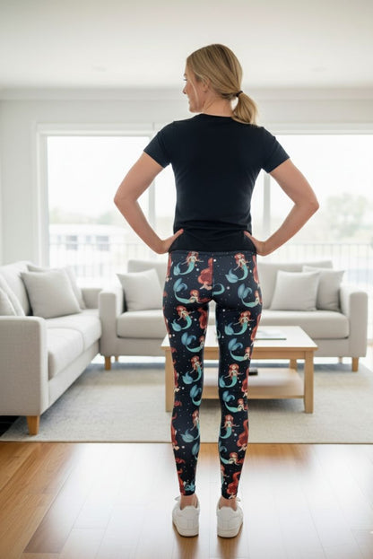 Womens Mermaid Leggings - High Waisted - Buttery Soft Yoga Pants - Black/Multi Leggings MomMe and More 