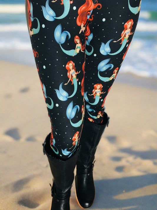 Womens Mermaid Leggings - High Waisted - Buttery Soft - Black/Red Leggings MomMe and More 
