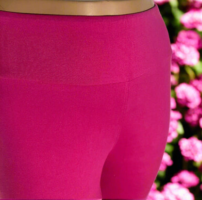 Womens Pink Capri Leggings, Solid Fuchsia Leggings, Sizes OS/TC, Yoga Waist, Exclusive Leggings Leggings MomMe and More 