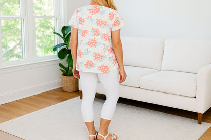Womens Summer Cap Sleeve Floral Shirt, Plus Sizes 1xl/2xl/3xl, Coral/Blue Tops MomMe and More 