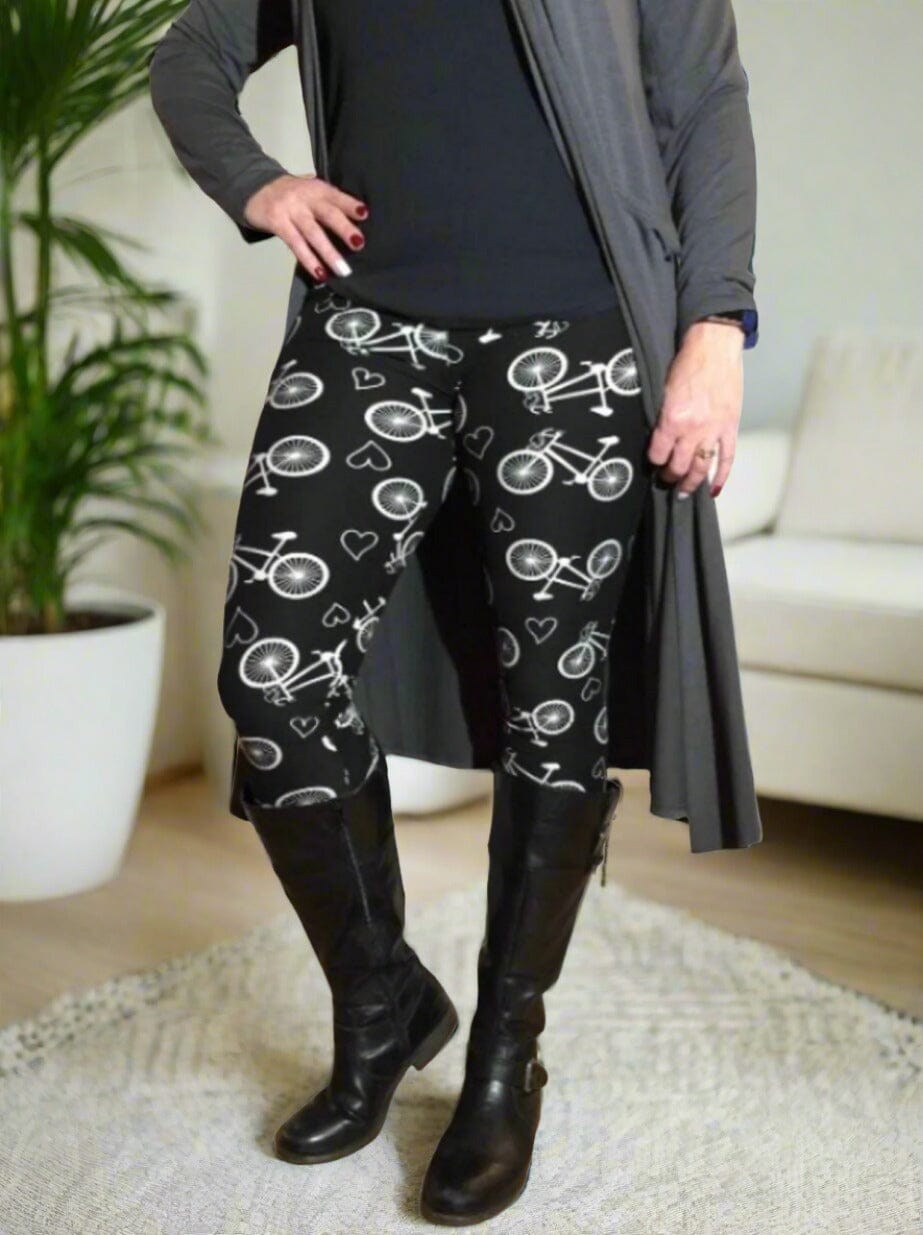 Womens Bike Leggings, Soft Yoga Pants, Sizes 0-18, No-Roll Waist, Black/White Leggings MomMe and More 