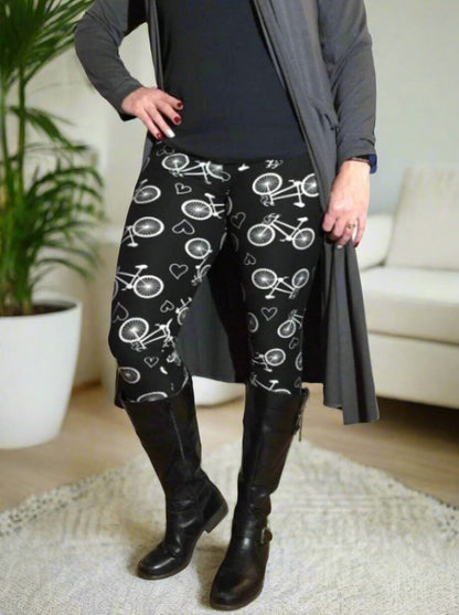 Womens Bike Leggings, Soft Yoga Pants, Sizes 0-18, No-Roll Waist, Black/White Leggings MomMe and More 
