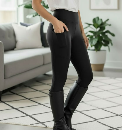Womens Best Black Pocket Leggings - High Waisted - Buttery Soft Yoga Pants - Solid Black Leggings MomMe and More S Black Yoga Waist
