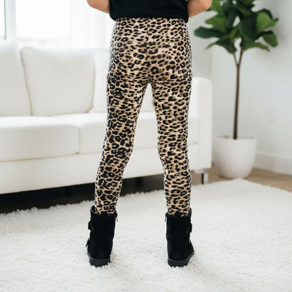 Girls Cheetah Leggings - High Waisted - Buttery Soft Yoga Pants for Kids - Brown/Black Leggings MomMe and More 