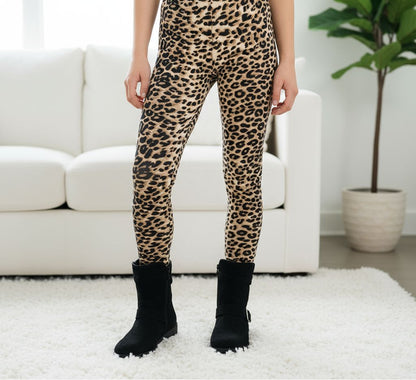 Girls Cheetah Leggings - High Waisted - Buttery Soft Yoga Pants for Kids - Brown/Black Leggings MomMe and More 