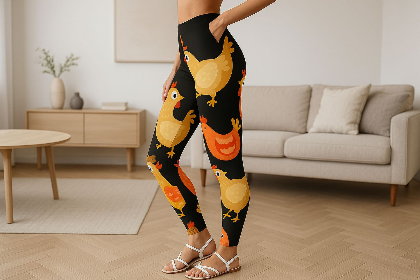 Womens Chicken Leggings - High Waisted - Buttery Soft - Brown/Orange Leggings MomMe and More 