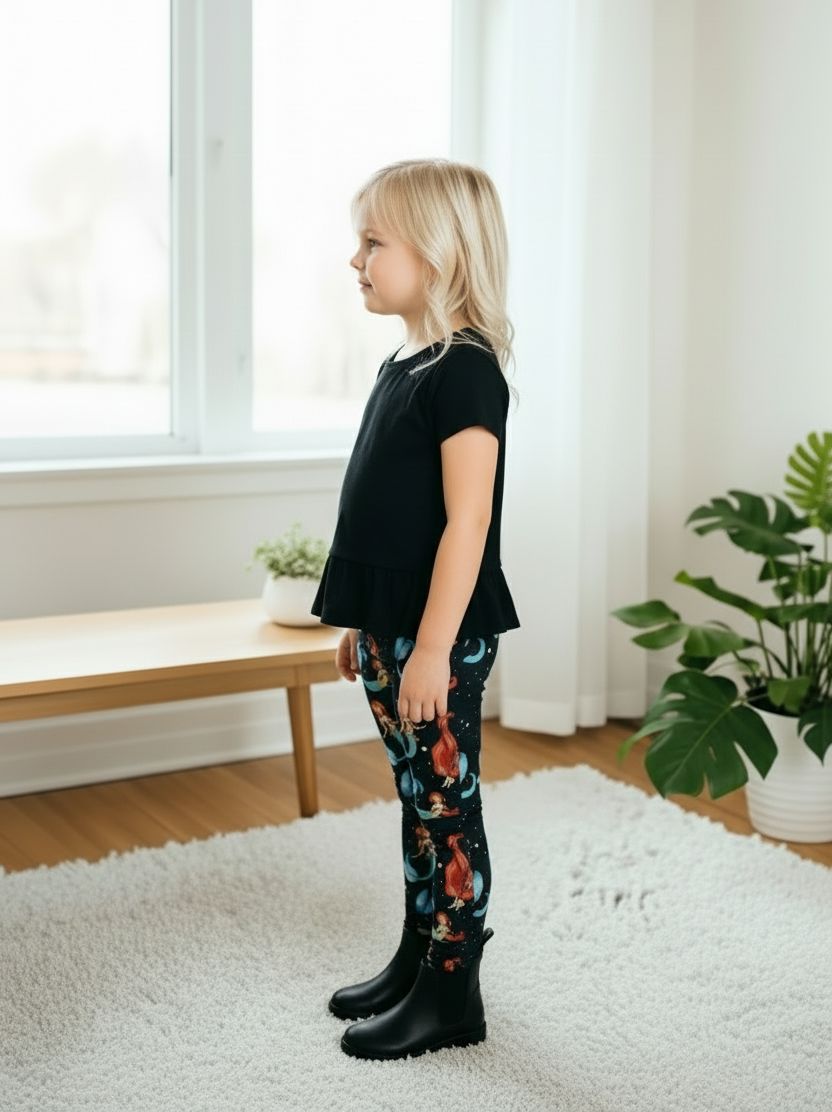 Girls Mermaid Leggings - High Waisted - Buttery Soft - Yoga Pants for Kids - Black/Multi Leggings MomMe and More 