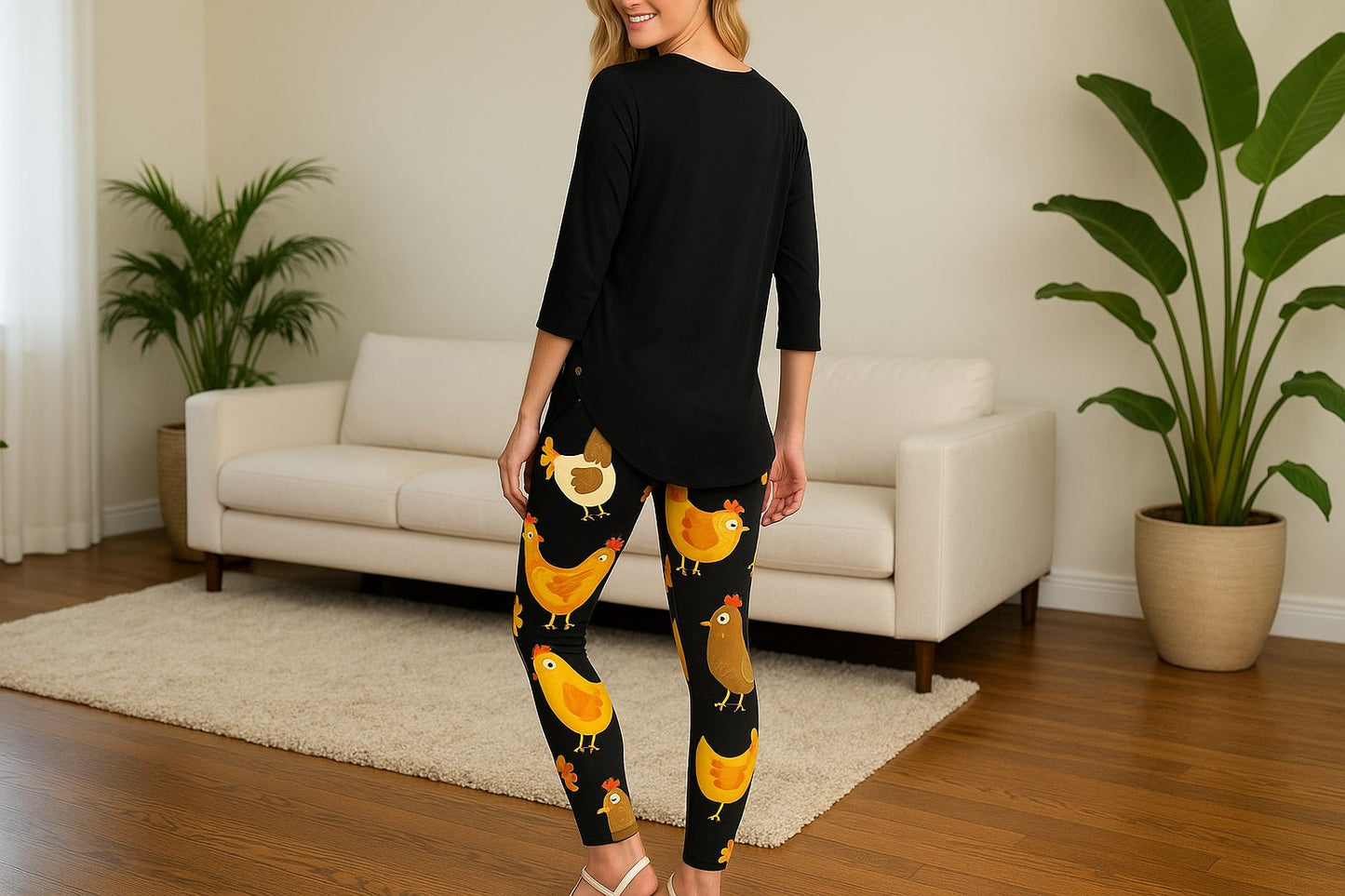 Womens Chicken Leggings - High Waisted - Buttery Soft - Brown/Orange Leggings MomMe and More 