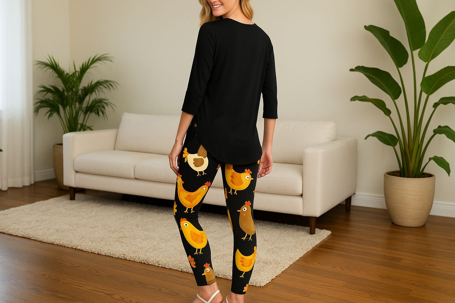 Womens Chicken Leggings - High Waisted - Buttery Soft - Brown/Orange Leggings MomMe and More 