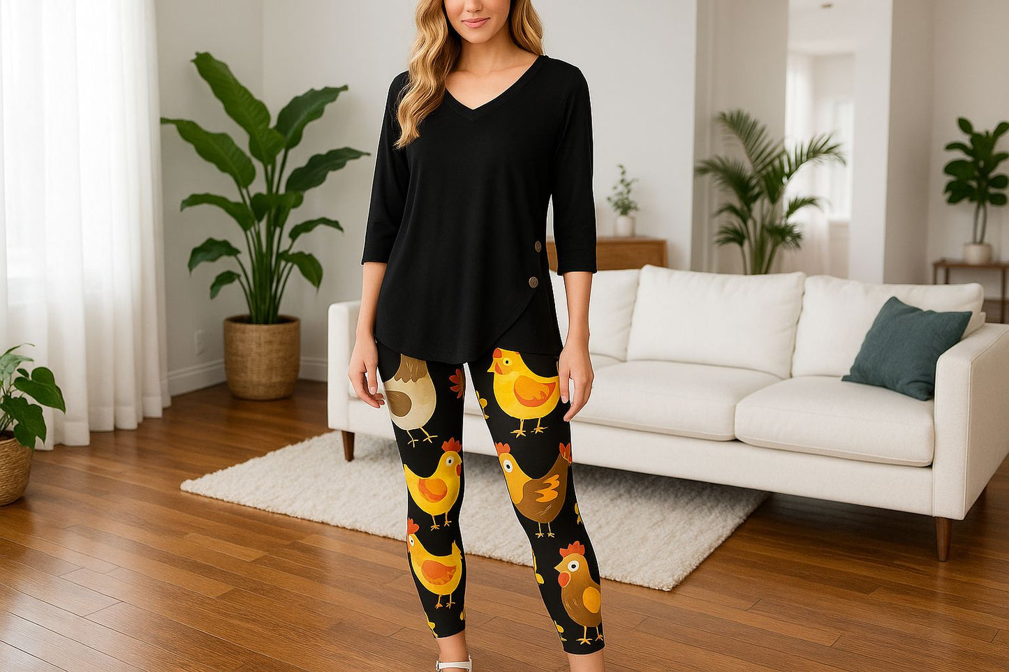 Womens Chicken Leggings - High Waisted - Buttery Soft - Brown/Orange Leggings MomMe and More 