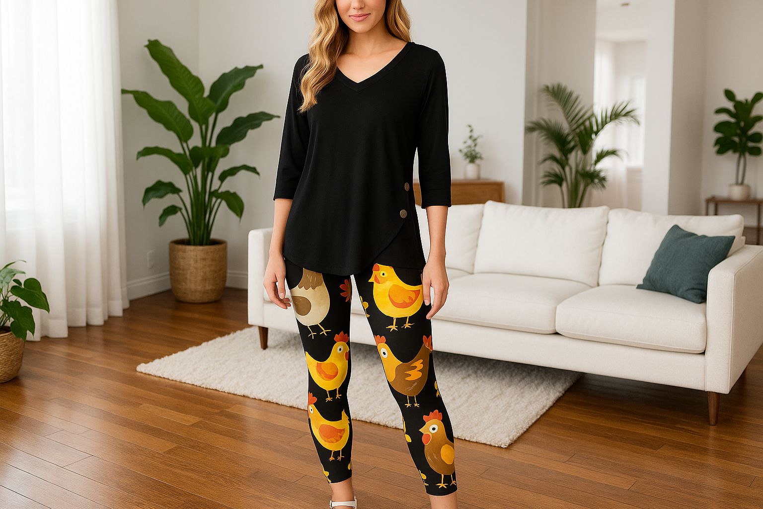 Womens Chicken Leggings - High Waisted - Buttery Soft - Brown/Orange Leggings MomMe and More 