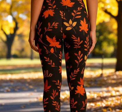 Fall Leaf Leggings, High Waisted, Buttery Soft Yoga Pant, Side Pockets, Sizes OS/TC/TC2 Leggings MomMe and More 