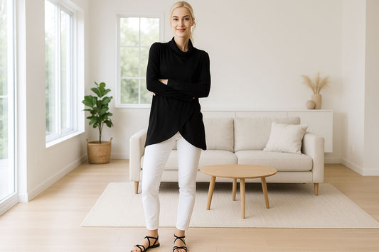 Womens Black Criss Cross Top - Cowl Neck - Oversized Tunic - Solid Black top MomMe and More 