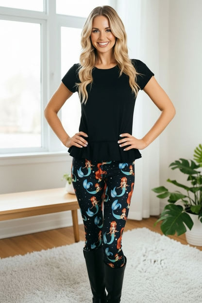 Womens Mermaid Leggings - High Waisted - Buttery Soft Yoga Pants - Black/Multi Leggings MomMe and More 