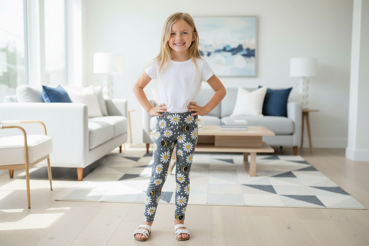 Girls Bee Daisy Leggings - High Waisted - Buttery Soft - Gray/Yellow Leggings MomMe and More 