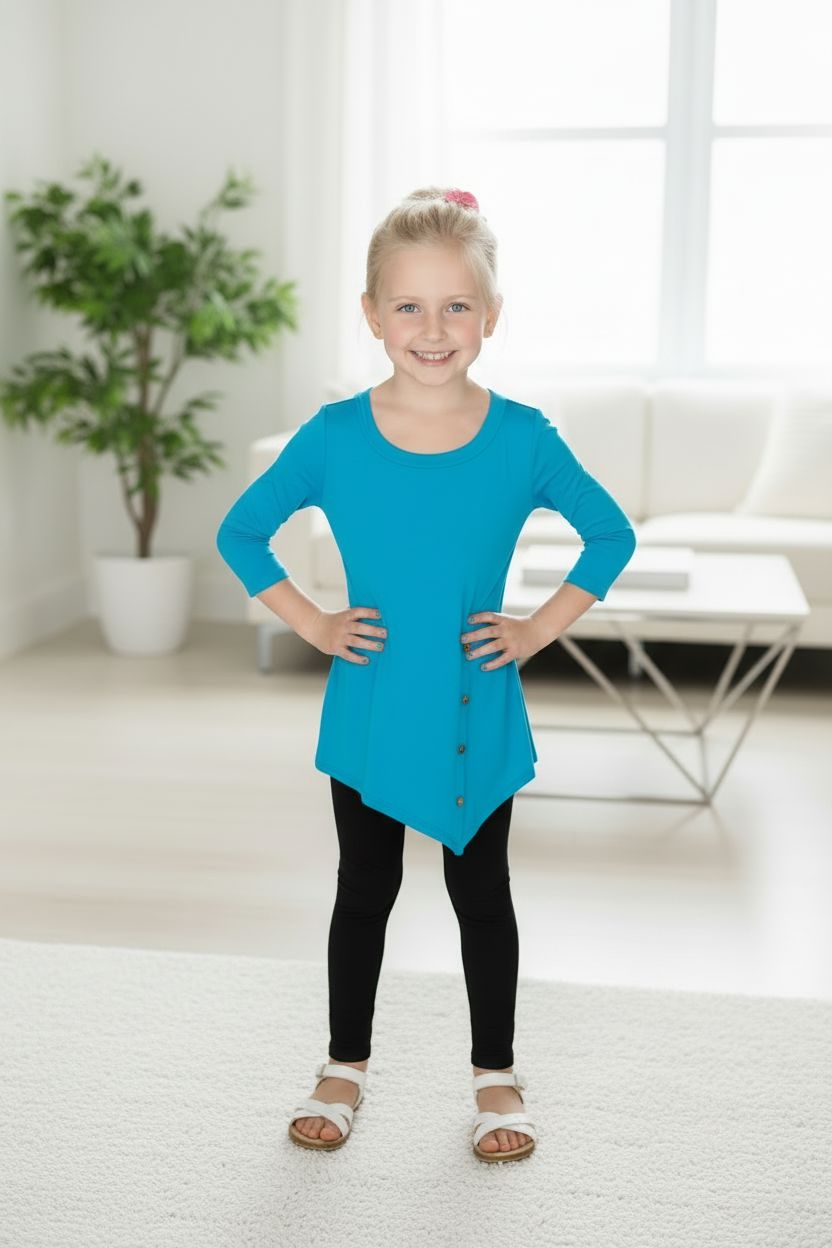 Girls High-Low Teal Dress, Long Tunic Top, Sizes 6/8/10/12, Teal Blue dress MomMe and More 6 Blue 