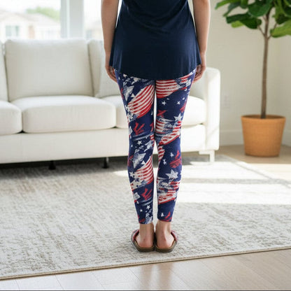 Girls 4th of July Leggings - High Waisted - Buttery Soft - American Flag Leggings MomMe and More 