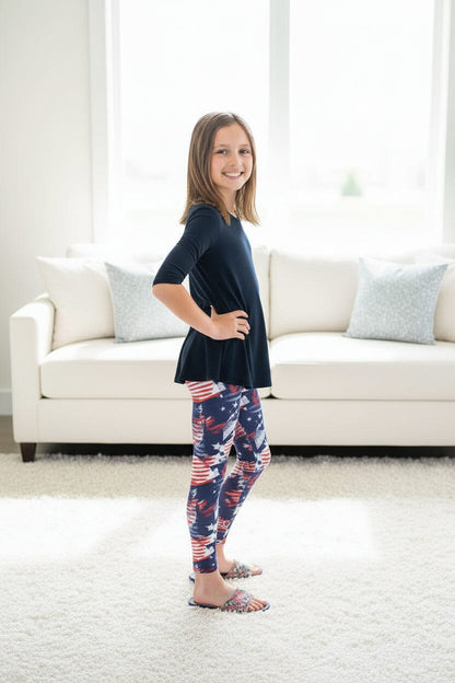 Girls 4th of July Leggings - High Waisted - Buttery Soft - American Flag Leggings MomMe and More 