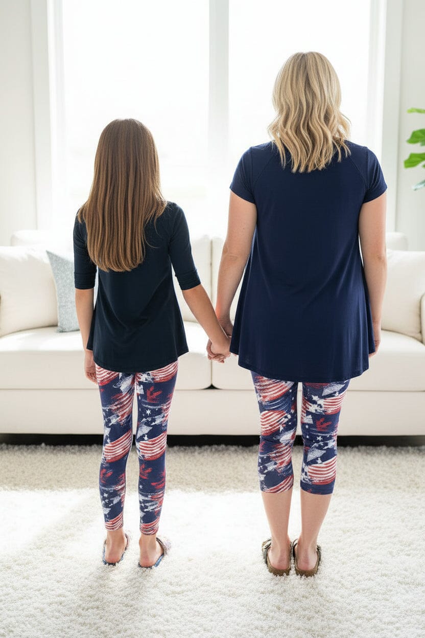 Girls 4th of July Leggings - High Waisted - Buttery Soft - American Flag Leggings MomMe and More 