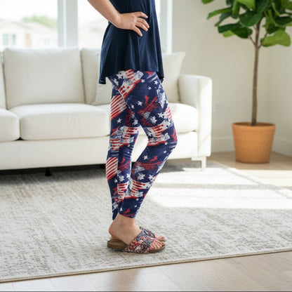 Girls 4th of July Leggings - High Waisted - Buttery Soft - American Flag Leggings MomMe and More 