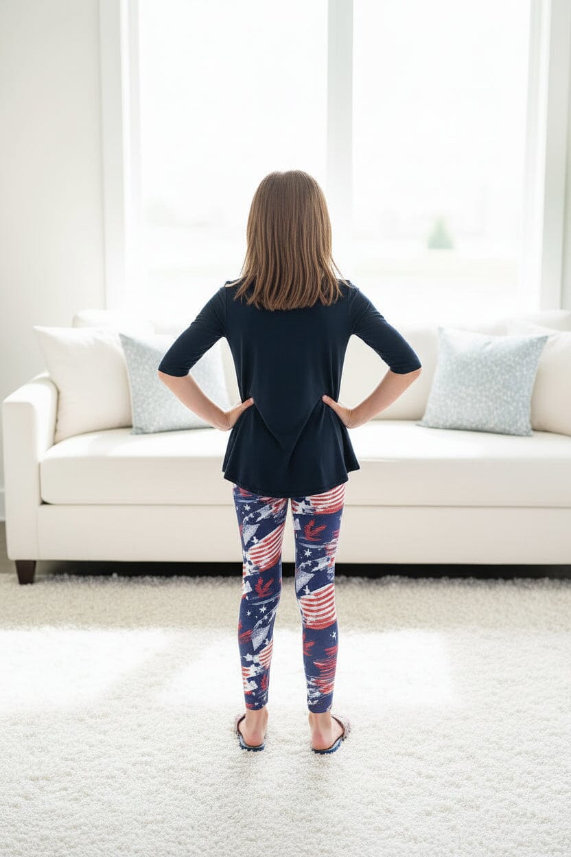 Girls 4th of July Leggings - High Waisted - Buttery Soft - American Flag Leggings MomMe and More 
