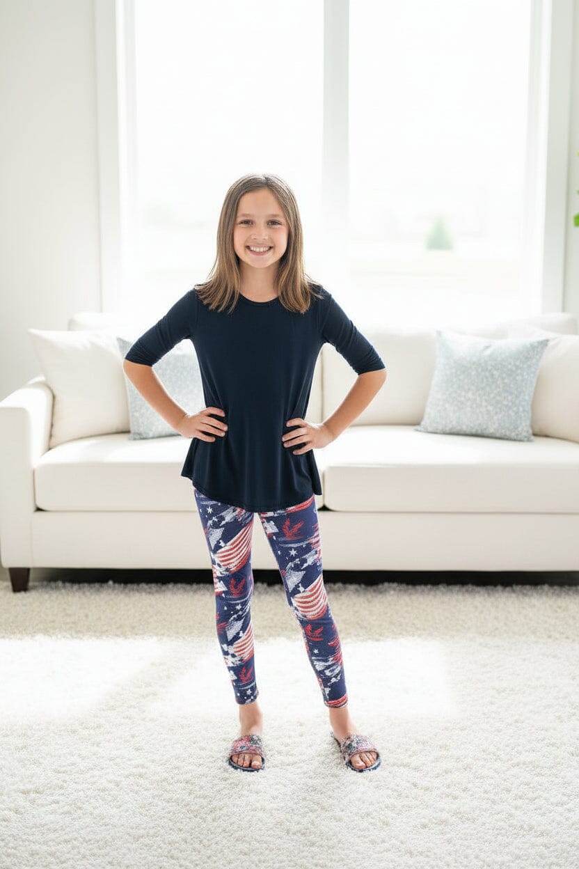 Girls 4th of July Leggings - High Waisted - Buttery Soft - American Flag Leggings MomMe and More 