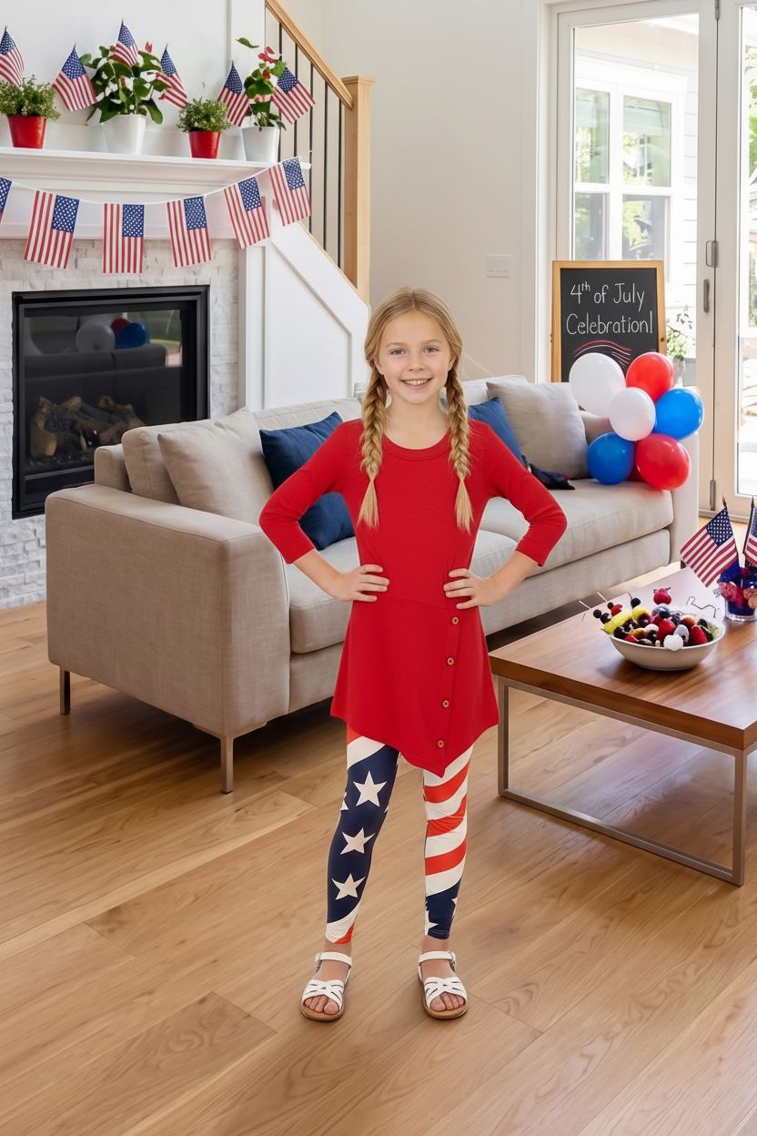 Girls American Flag Leggings - High Waisted - Buttery Soft - Yoga Pants - Red White Blue Leggings MomMe and More 