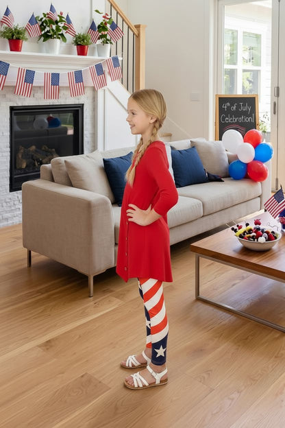 Girls American Flag Leggings - High Waisted - Buttery Soft - Yoga Pants - Red White Blue Leggings MomMe and More 