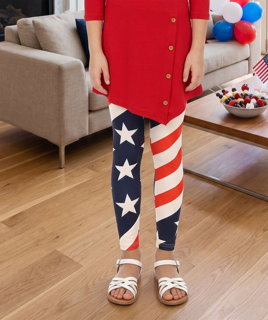 Girls American Flag Leggings - High Waisted - Buttery Soft - Yoga Pants - Red White Blue Leggings MomMe and More 