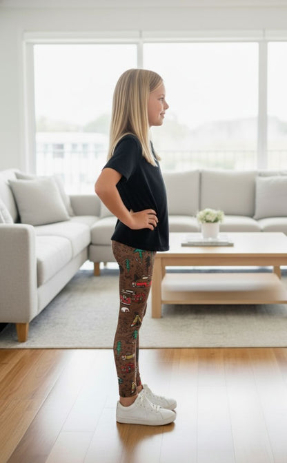 Girls Camping Leggings - High Waisted - Luxury Soft Yoga Pants for Kids Leggings MomMe and More 