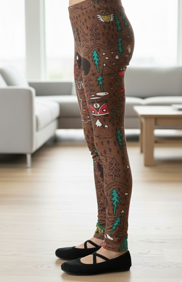 Girls Camping Leggings - High Waisted - Luxury Soft Yoga Pants for Kids Leggings MomMe and More 
