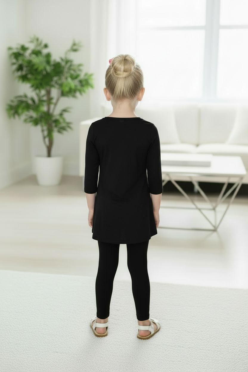 Girls High-Low Black Dress, Long Tunic Top, Sizes 6/8/10/12, Solid Black dress MomMe and More 