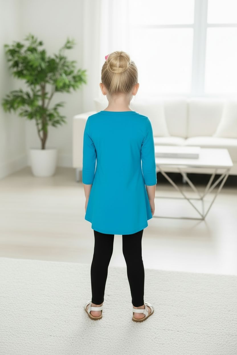 Girls High-Low Teal Dress, Long Tunic Top, Sizes 6/8/10/12, Teal Blue dress MomMe and More 