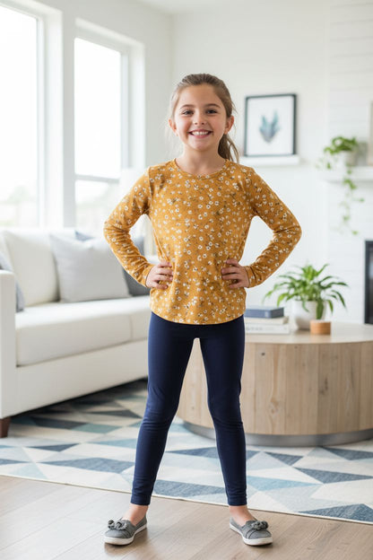 Girls Navy Leggings - High Waisted - Buttery Soft - Solid Blue Leggings MomMe and More 