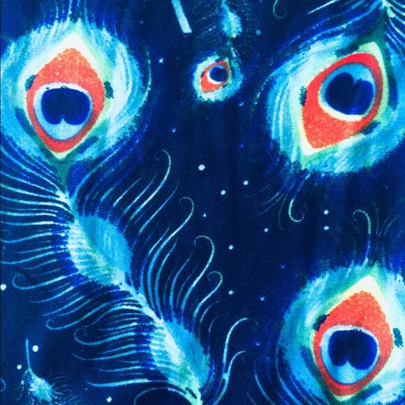 Girls Peacock Leggings, Kids Yoga Pants, Sizes S/L, No-Roll Waist, Blue/Orange Leggings MomMe and More 