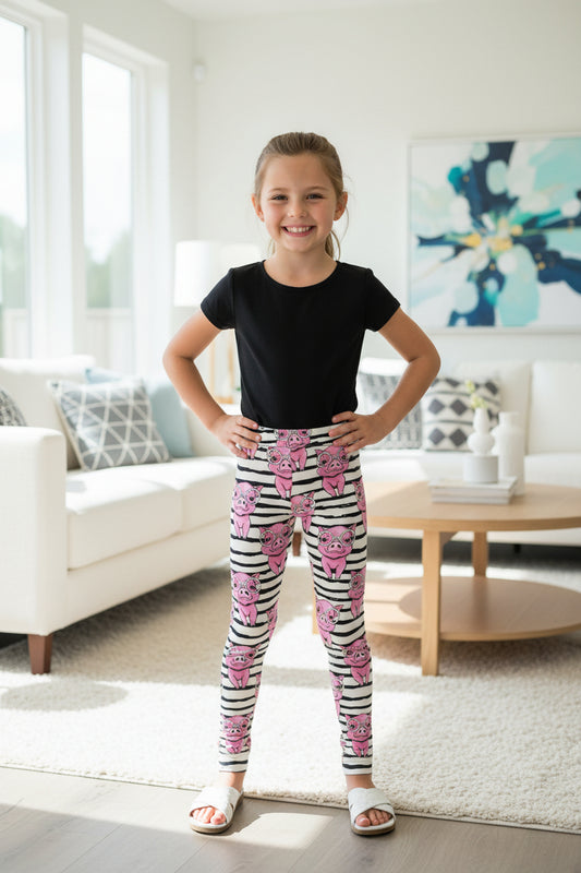 Girls Leggings | Exclusive Pink Pig Leggings | Kids Yoga Pants | Footless Tights | Yoga Waistband Leggings MomMe and More 