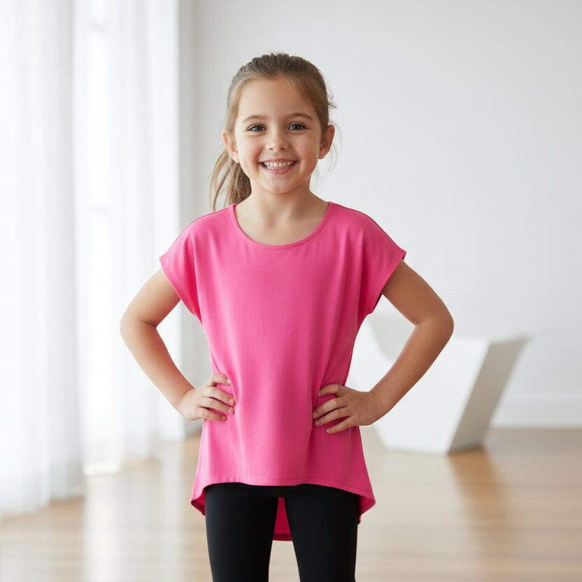 Girls Pink Top - Short Sleeves - Buttery Soft - Solid Pink - High Low Hem Tops MomMe and More 6 Pink 