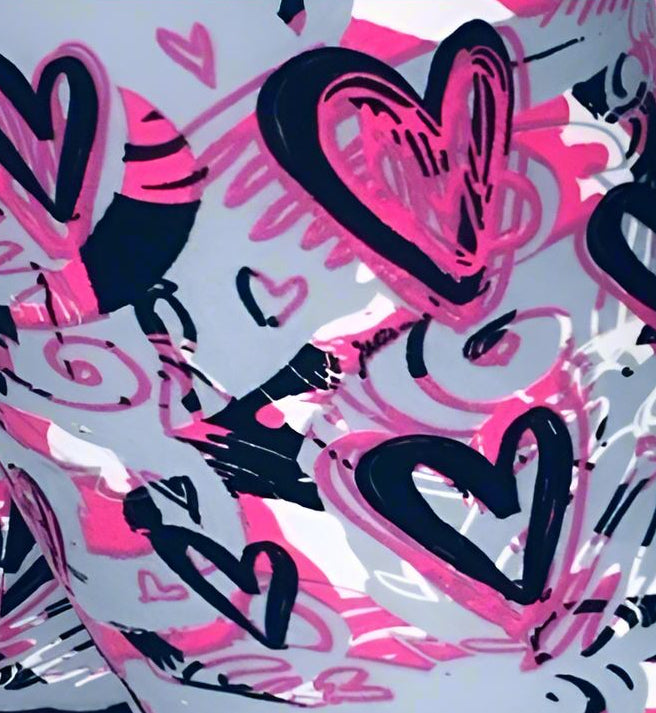 Girls Valentines Day Heart Leggings, Kids Yoga Pants, Sizes S/L, No-Roll Waist, Pink/Gray Leggings MomMe and More 