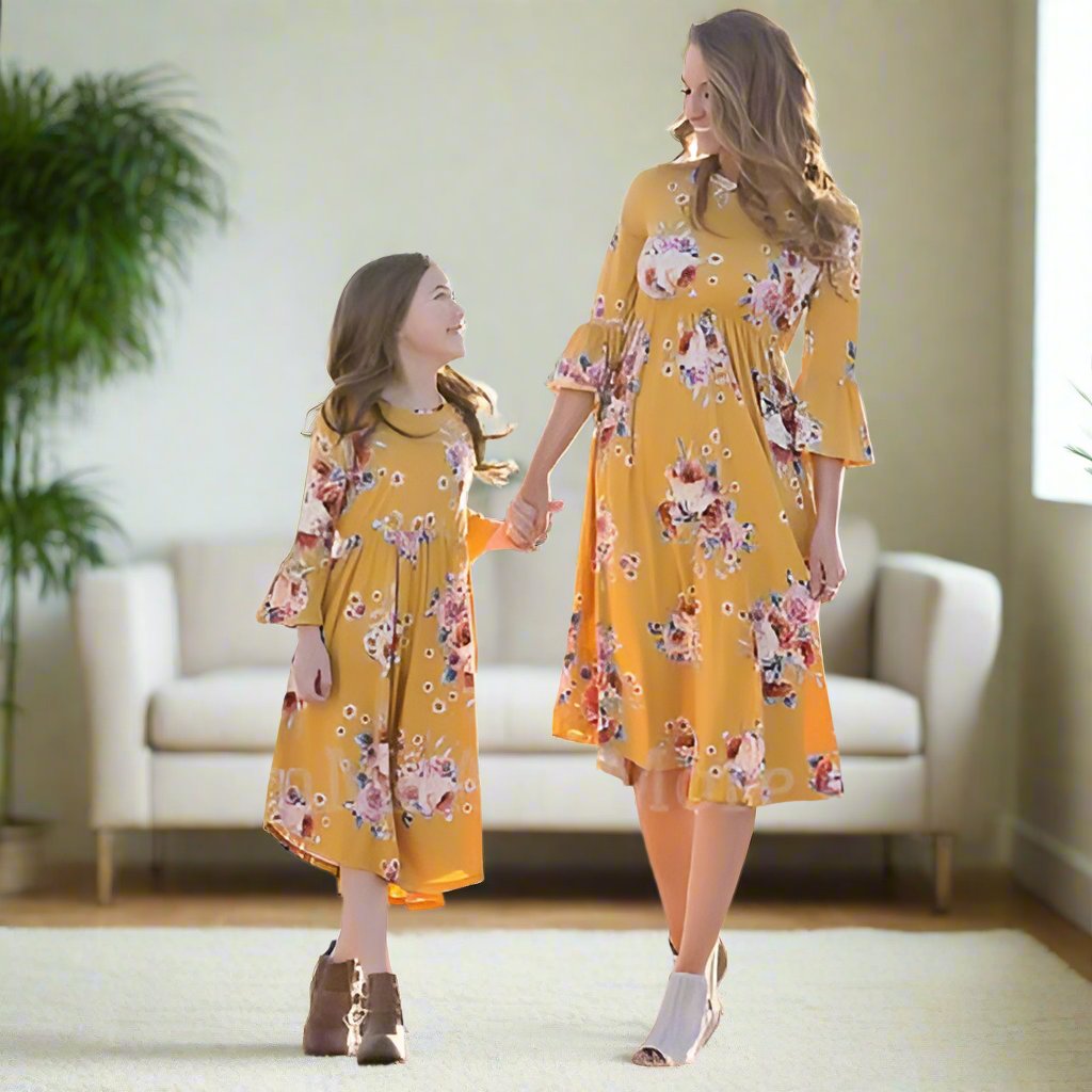 Mommy and Me Dresses | Girls Yellow Floral Spring Maxi Dress | Mother's Day Dress dress MomMe and More 