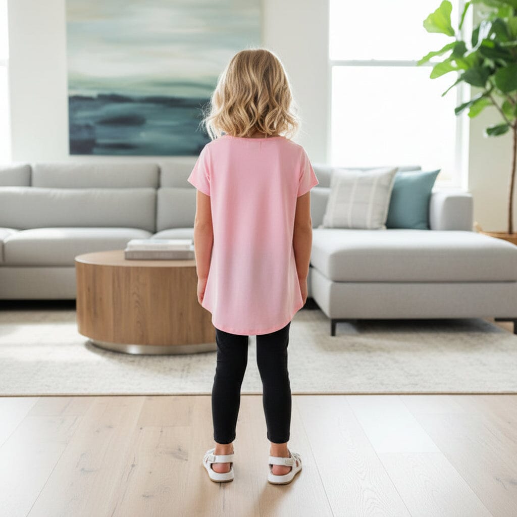 Girls Pink Top, Kids Short Sleeve Shirt, Sizes 6/8/10/12, Pink Tops MomMe and More 