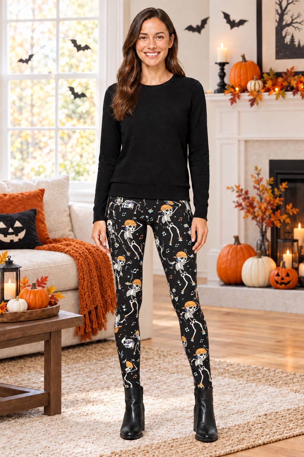 Halloween Leggings, High Waisted, Buttery Soft, Dancing Skeleton Pirate Yoga Pants Leggings MomMe and More 
