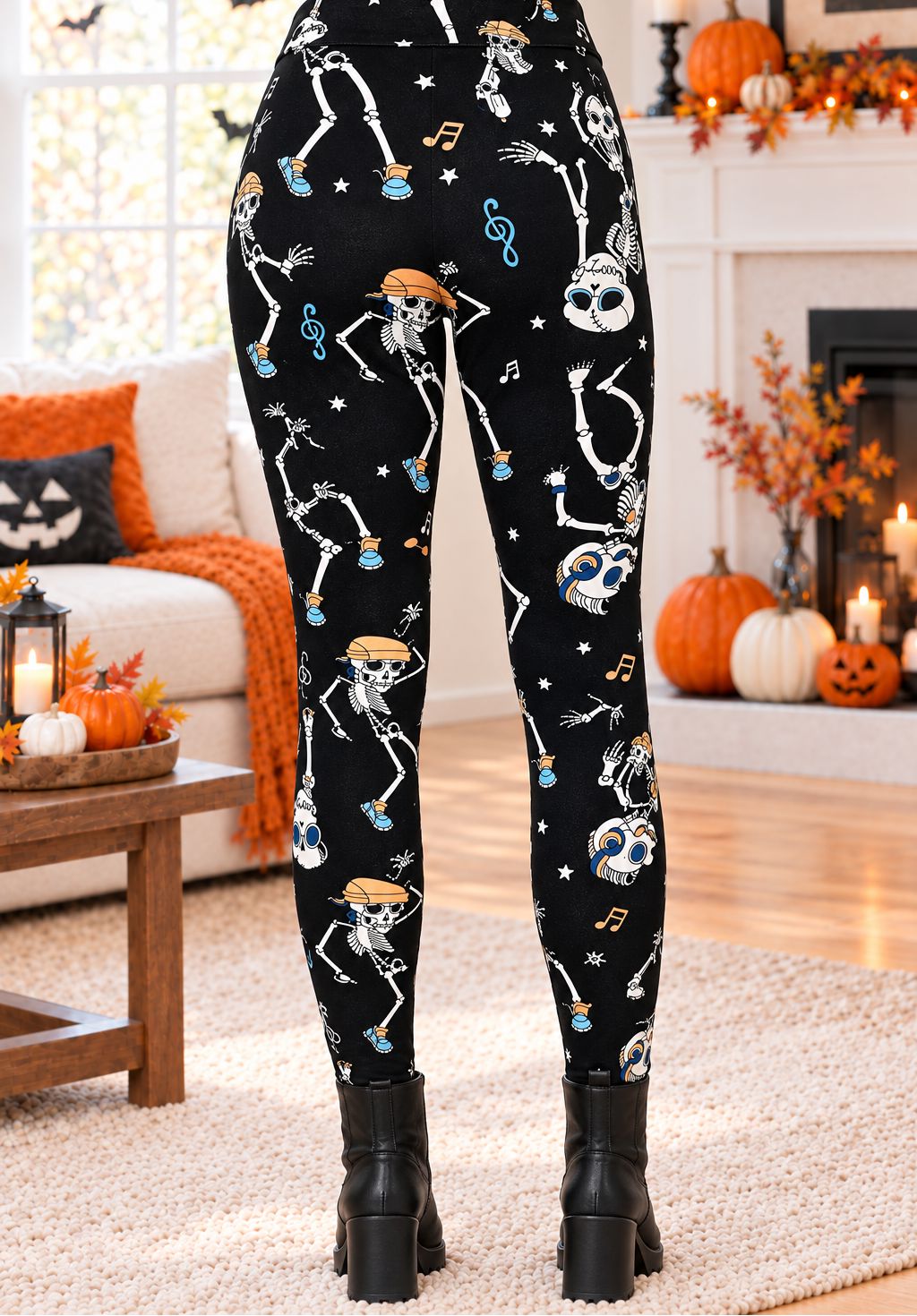 Halloween Leggings, High Waisted, Buttery Soft, Dancing Skeleton Pirate Yoga Pants Leggings MomMe and More 